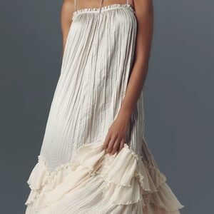 Anthropologie Cream Tiered Ruffled Sundress with Spaghetti Straps